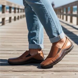 Cole Haan Men's Brown Leather Slip-On Loafers Nike Air Insoles Size 11 M